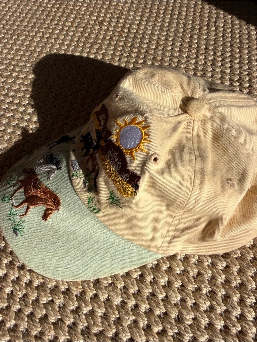 Vintage kids Beige & Sage Horse Embroidered Kids Cap